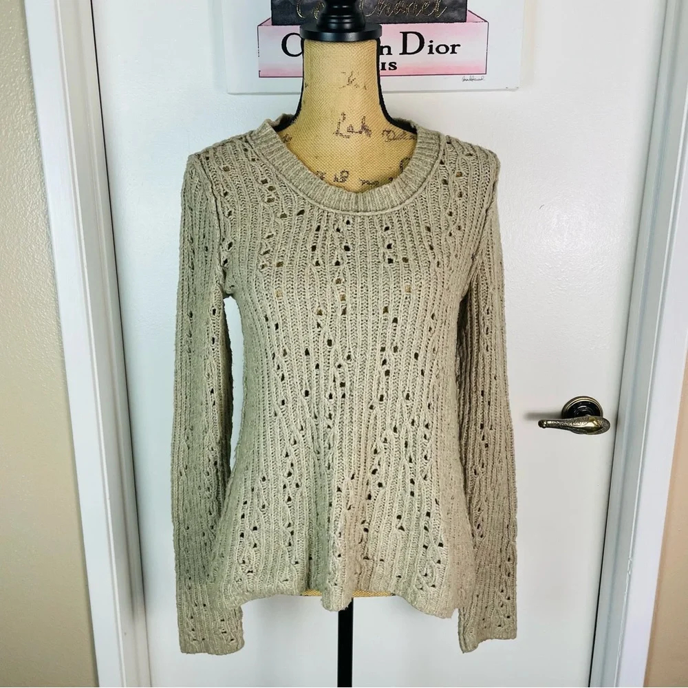 FREE PEOPLE Chunky Knit Sweater Sweatshirt Size Medium Collared Casual Weekdays - Picture 6 of 11